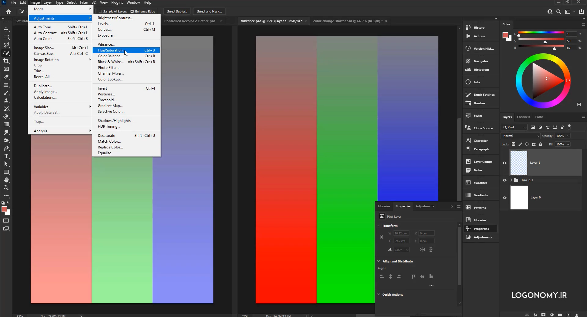  اصلاح رنگ با فرمان Hue-Saturation در برنامه فتوشاپ